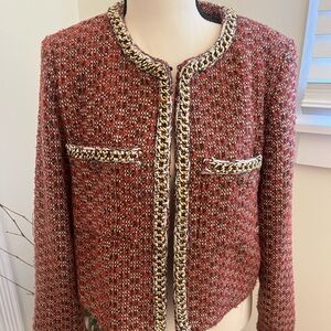 INC International Concepts Terracotta Tweed Blazer with Chain Accents